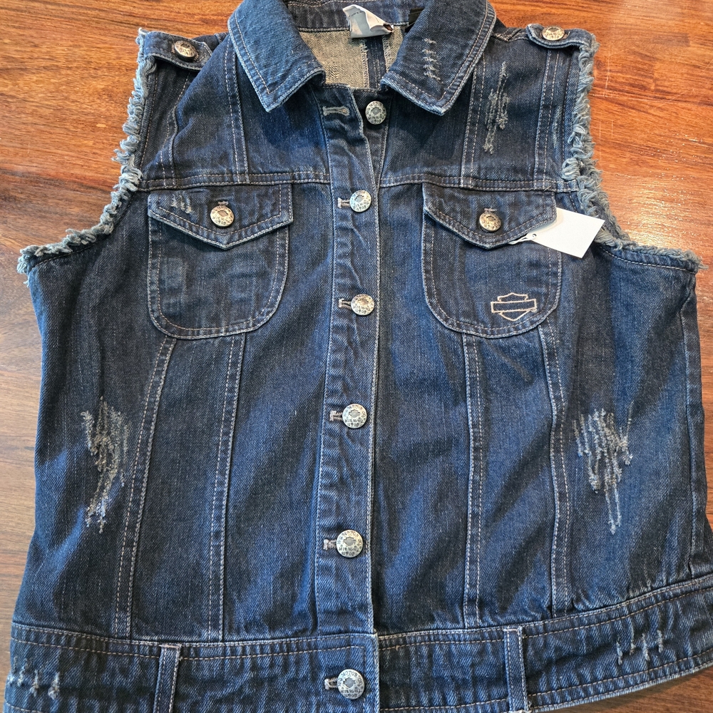 Genuine Harley-Davidson Denim Vest with  Stars and Stripes Accents